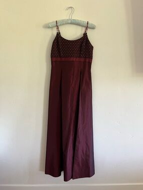 Vintage Scott McClintock Burgundy Beaded Satin Sleeveless Maxi Dress Size small